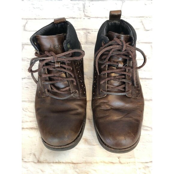 UGG SULLIVAN STOUT Brown Shearling Lined Leather Lace Up Boots Mens 8 (w1c) - Picture 2 of 10